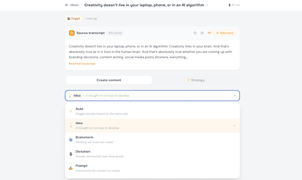 Zinggit transcript and content generation